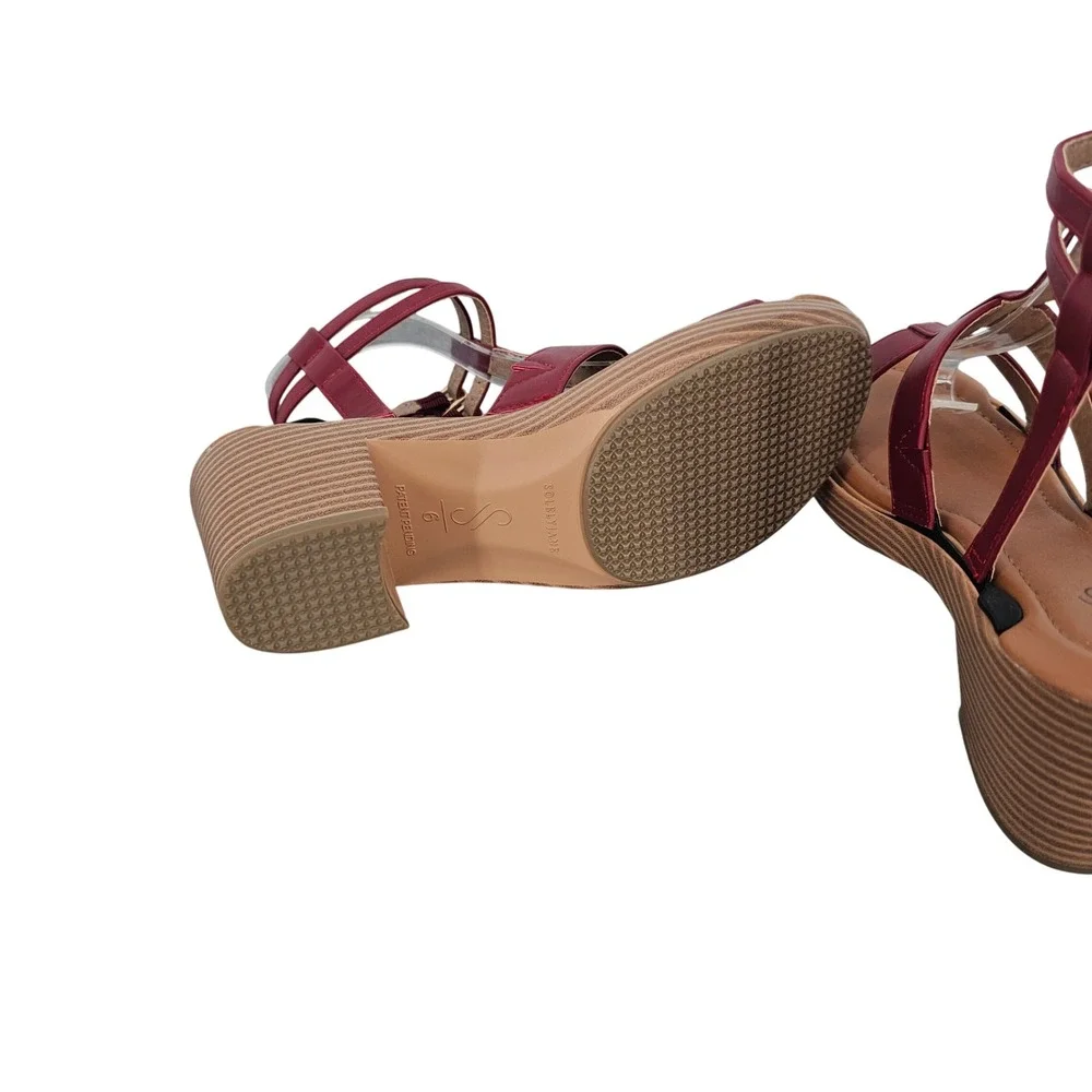 SolelyJane Burgundy Red Interchangeable Wedge Sandals Womens 6 Gladiator Buckle